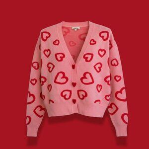 Women's Pink and Red Graphic Cardigan